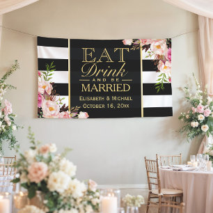 EAT-Drink en trouwen met Floral Stripes Wedding Spandoek