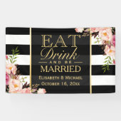 EAT-Drink en trouwen met Floral Stripes Wedding Spandoek (Horizontaal)