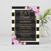 EAT-Drink en trouwen met Paarse Floral Wedding Kaart (Staand voorkant)