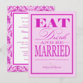 Eat Drink en trouwen - Modern Pink & Paars Kaart (Voorkant / Achterkant)
