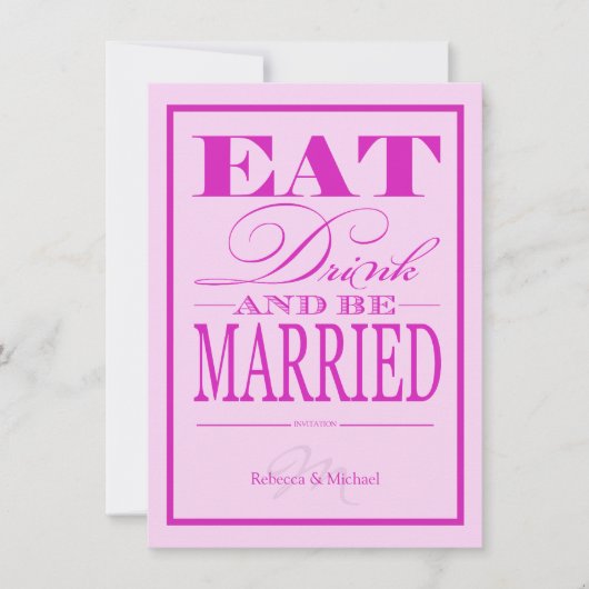 Eat Drink en trouwen - Modern Pink & Paars Kaart (Voorkant)