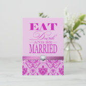 Eat Drink en trouwen - Paars / Roze Damask Kaart (Staand voorkant)