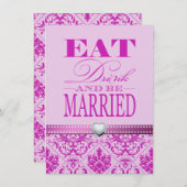 Eat Drink en trouwen - Paars / Roze Damask Kaart (Voorkant / Achterkant)