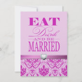Eat Drink en trouwen - Paars / Roze Damask Kaart (Voorkant)
