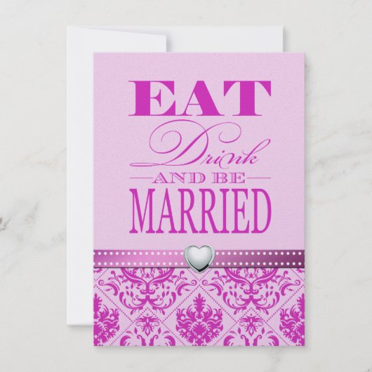 Eat Drink en trouwen - Paars / Roze Damask Kaart (Voorkant)