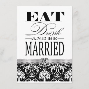Eat Drink en trouwen - Zwart/Wit Damask Kaart