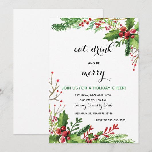 Eat drink en vrome kerstuitnodiging kaart (Voorkant / Achterkant)