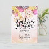 EAT-Drink en Waterverf-bloemen bruiloft Kaart (Staand voorkant)