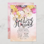 EAT-Drink en Waterverf-bloemen bruiloft Kaart (Voorkant / Achterkant)