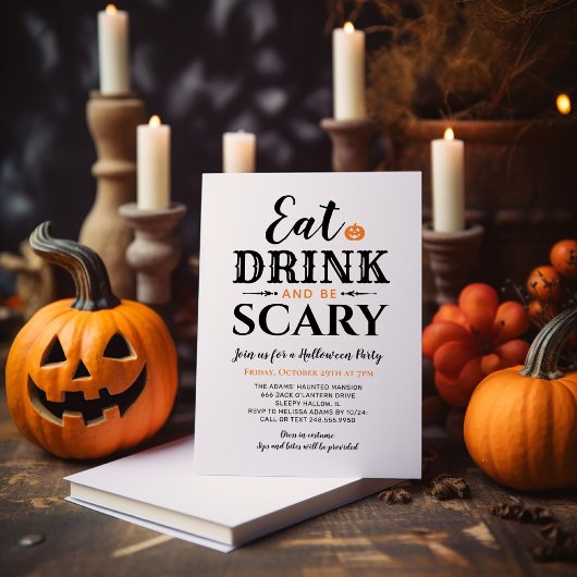 Eat Drink en wees eng Halloween White Typografie Kaart