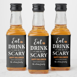 Eat Drink en wees eng Halloween White Typografie Likeurfles Etiket