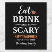 Eat Drink en wees eng Halloween White Typografie Wijn Etiket (Enkel label)