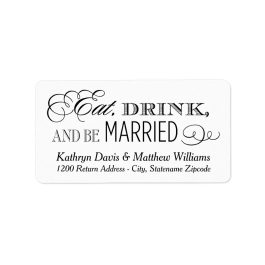 Eat Drink en wees getrouwd Zwart retouradres Etiket (Voorkant)