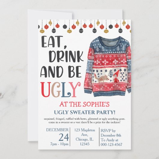 Eat Drink en wees lomp Sweater Kerstparty Kaart (Voorkant)