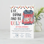 Eat Drink en wees lomp Sweater Kerstparty Kaart (Staand voorkant)