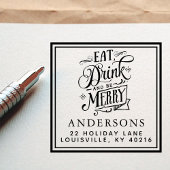 Eat Drink en wees vrolijk kerstfeestadres Zelfinktende Stempel