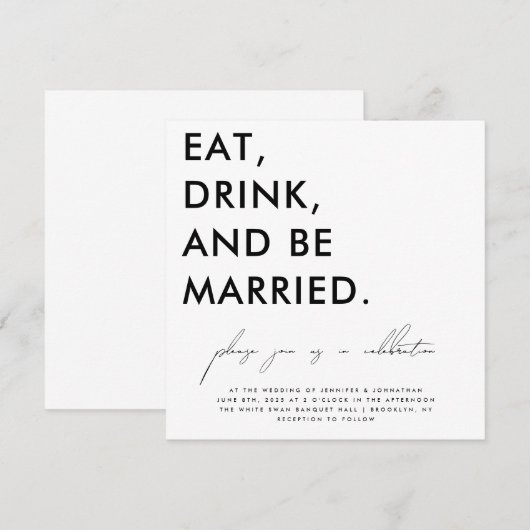 Eat, Drink en word huwelijkshuwelijksuitnodiging Kaart (Voorkant / Achterkant)