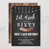 Eat drink en zijn 50e verjaardagsuitnodiging kaart (Voorkant / Achterkant)