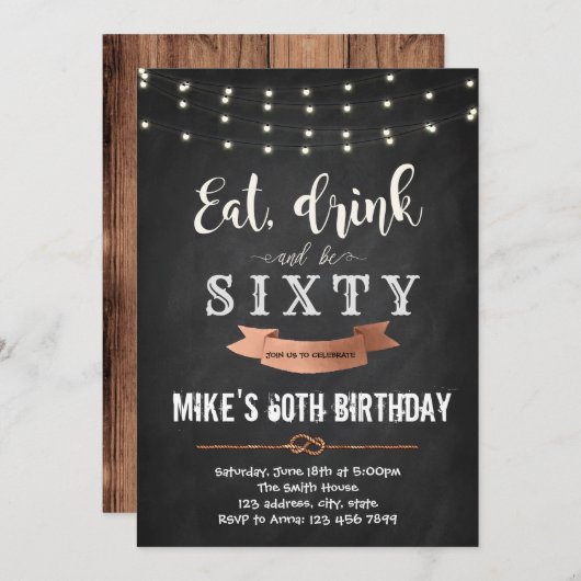 Eat drink en zijn 50e verjaardagsuitnodiging kaart (Voorkant / Achterkant)