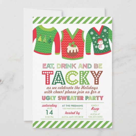 Eat Drink en zijn aanvallend Ugly Sweater Party Kaart (Voorkant)