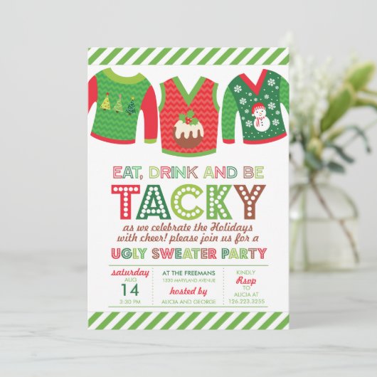 Eat Drink en zijn aanvallend Ugly Sweater Party Kaart (Staand voorkant)