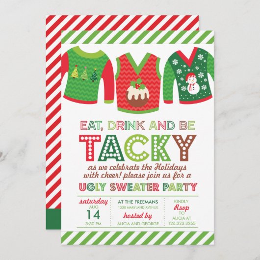 Eat Drink en zijn aanvallend Ugly Sweater Party Kaart (Voorkant / Achterkant)