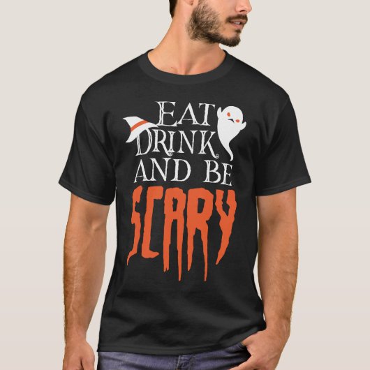 Eat Drink en zijn eng Funny Halloween Gezegde T-shirt (Voorkant)