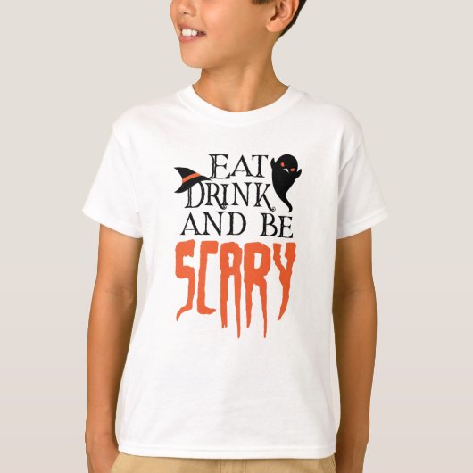Eat Drink en zijn eng Funny Halloween Gezegde T-shirt (Voorkant)