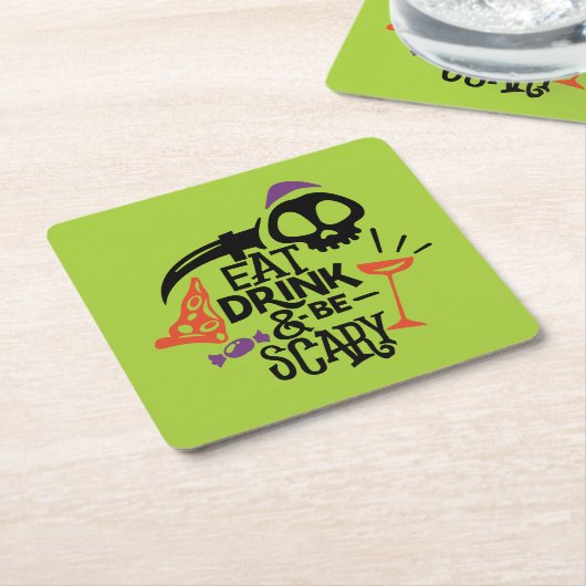 Eat Drink en zijn eng groene halloween party Kartonnen Onderzetters (Schuin)
