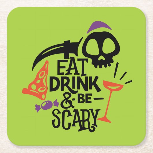 Eat Drink en zijn eng groene halloween party Kartonnen Onderzetters (Voorkant)