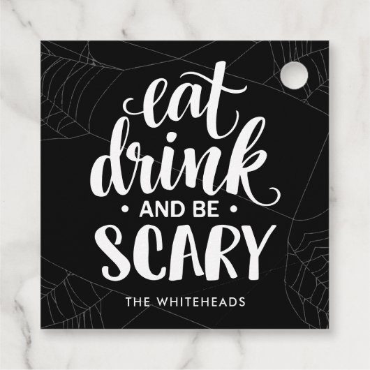Eat Drink en zijn eng Halloween Bedankjes Labels (Achterkant)