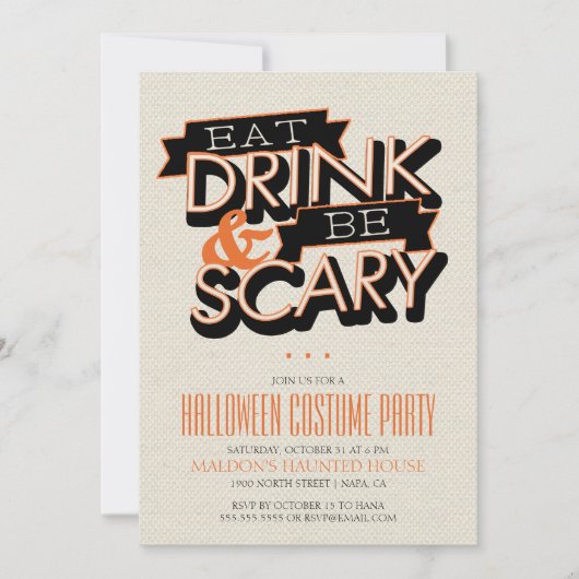 Eat Drink en zijn eng Halloween Part Invitation Kaart (Voorkant)