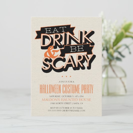 Eat Drink en zijn eng Halloween Part Invitation Kaart (Staand voorkant)
