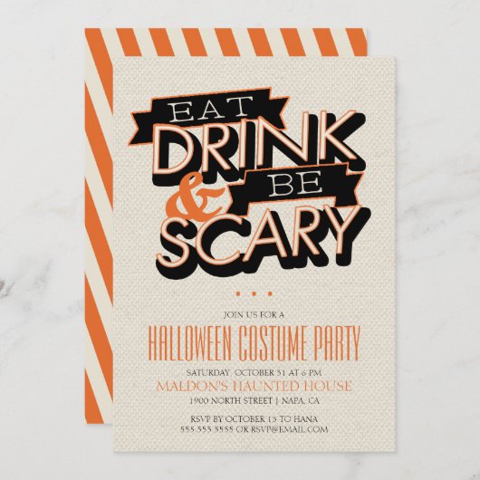 Eat Drink en zijn eng Halloween Part Invitation Kaart (Voorkant / Achterkant)