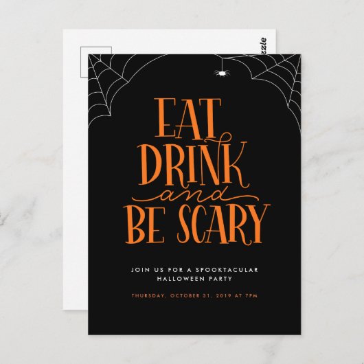 Eat, Drink en zijn eng Halloween Party Invitation Briefkaart (Voorkant / Achterkant)