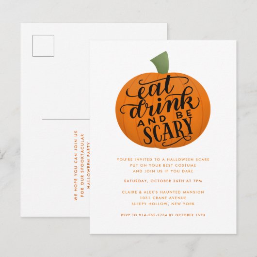 Eat, Drink en zijn eng Halloween Party Invitation Briefkaart (Voorkant / Achterkant)