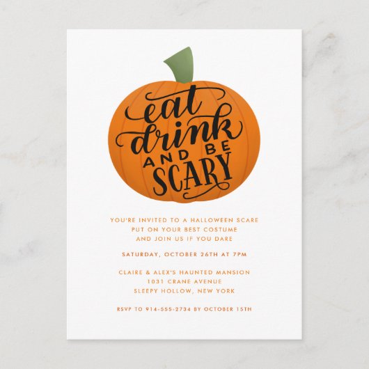 Eat, Drink en zijn eng Halloween Party Invitation Briefkaart (Voorkant)