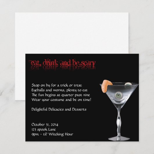 Eat Drink en zijn eng Halloween Party Invitation Kaart (Voorkant / Achterkant)