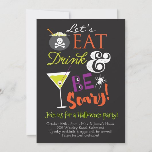 Eat, Drink en zijn eng Halloween Party Invitation Kaart (Voorkant)