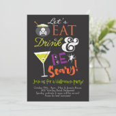 Eat, Drink en zijn eng Halloween Party Invitation Kaart (Staand voorkant)