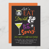 Eat, Drink en zijn eng Halloween Party Invitation Kaart (Voorkant / Achterkant)