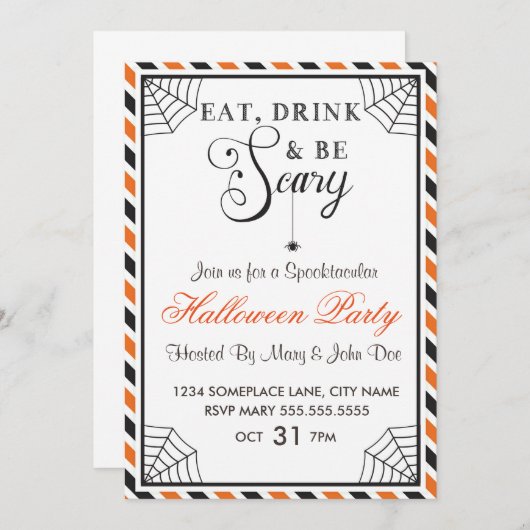 Eat, Drink en zijn eng Halloween Party Invite Kaart (Voorkant / Achterkant)