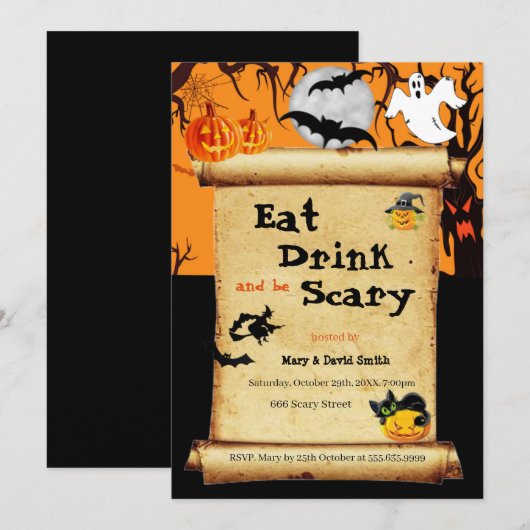 Eat Drink en zijn eng Halloween Party Kaart (Voorkant / Achterkant)