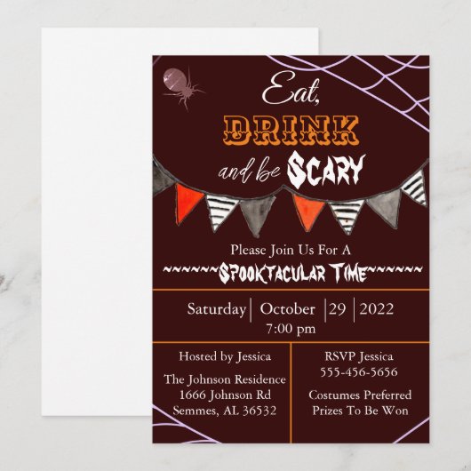 Eat Drink en zijn eng Halloween Party Kaart (Voorkant / Achterkant)