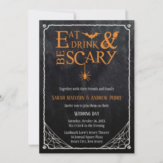 Eat, Drink en zijn eng Halloween Wedding Invite Kaart (Voorkant)