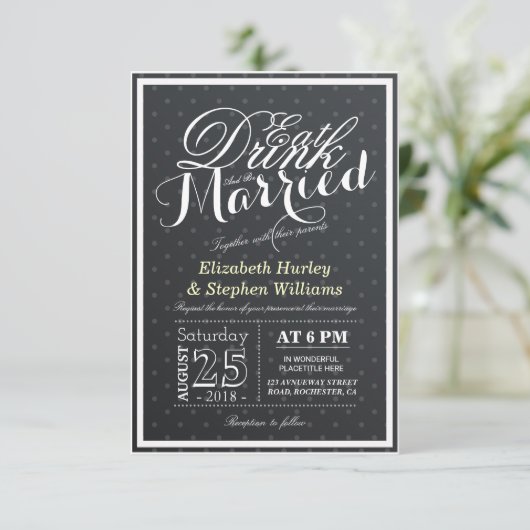 EAT-Drink en zijn gehuwd met zwarte en witte poolp Kaart (Staand voorkant)