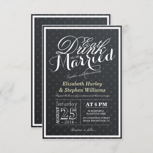 EAT-Drink en zijn gehuwd met zwarte en witte poolp Kaart (Voorkant / Achterkant)