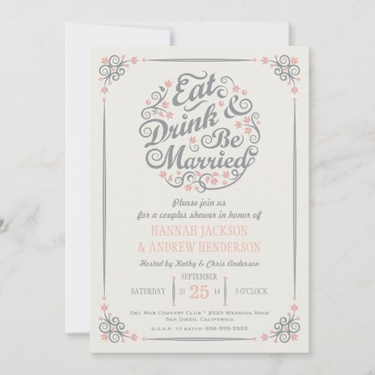 Eat Drink en zijn gehuwde paren Shower Invitation Kaart (Voorkant)