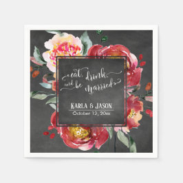 Eat Drink en zijn gehuwde rode bloemen op het bord Servet