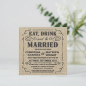 Eat Drink en zijn getrouwd Rustic Burlap Wedding Kaart (Staand voorkant)